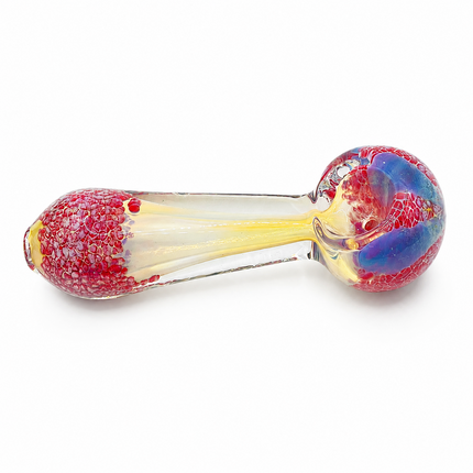 Crimson Red Crackle Clear Glass Spoon Pipe Hand Pipe - 4.5 inch
