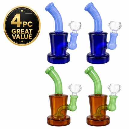[4PC Bundle] Blue + Amber Green Drum Body Disc Perc Water Pipe 14mm 6 inch