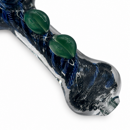 [2PC Bundle] 4 Inch Midnight Serpent Vine Glass Hand Pipe Raised Leaf Swirl