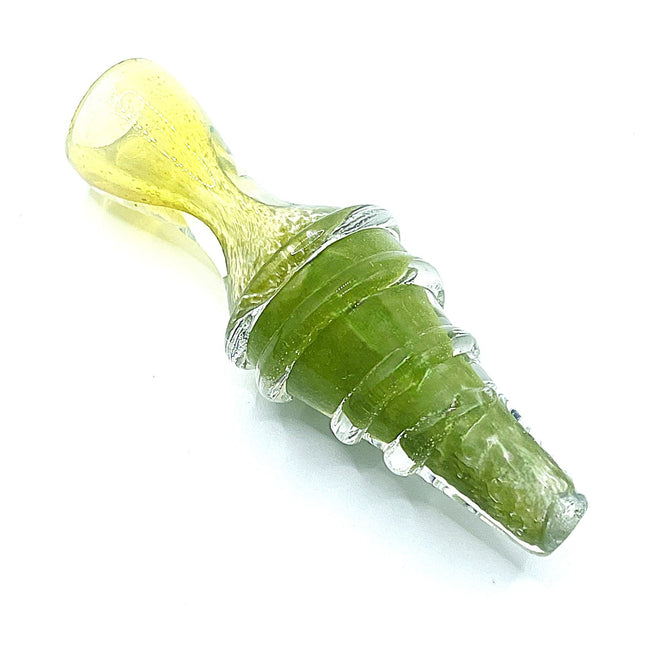 Olive Green Ribbed Glass Chillum Pipe with Pale Mouthpiece – 3 Inch One Hitter H