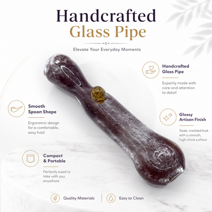 Smoky Amethyst Handcraft Glass Chillum Pipe Purple Gray Gold Accent 3~3.5 inch