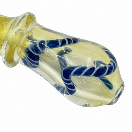[2PC Bundle] Ribbon Coil Swirl Body Glass Hand Pipe Set Clear Amber Blue