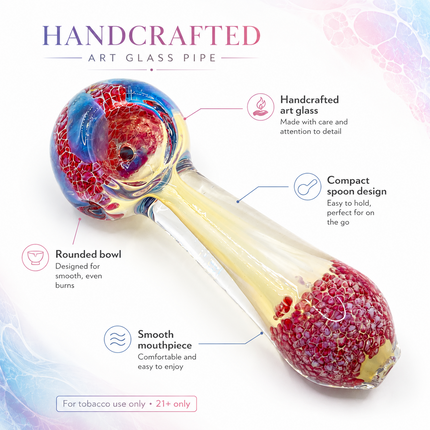 Crimson Red Crackle Clear Glass Spoon Pipe Hand Pipe - 4.5 inch