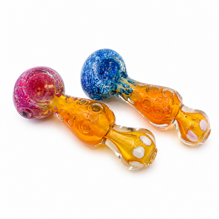 [2PC Bundle] Ocean Flame Ribbon Glass Hand Pipe Blue Orange Swirl 4.5 Inch