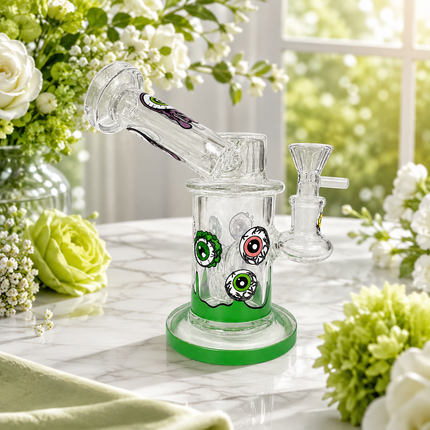 Green Microscope Eyeball Glass Water Pipe 14mm Bowl 6.5 inch