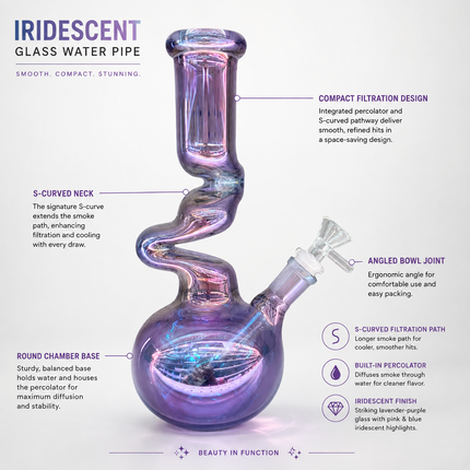 Purple Rainbow Mirror Chrome S-Curve Glass Water Pipe Disc Percolator 11 inch
