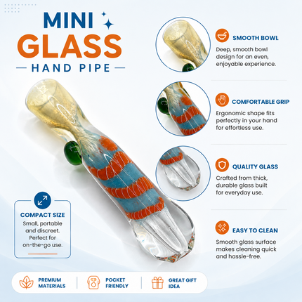Coral Aqua Handcraft Glass Chillum Pipe Blue Orange Wrapped 3~3.5 inch