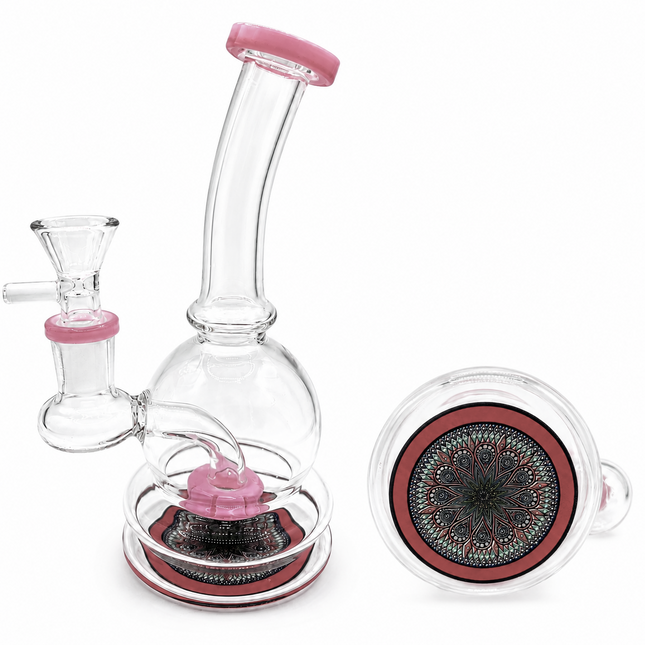 Rosy Mandala Pink Sphere Glass Bong Disc Percolator 14mm Bowl 7 Inch