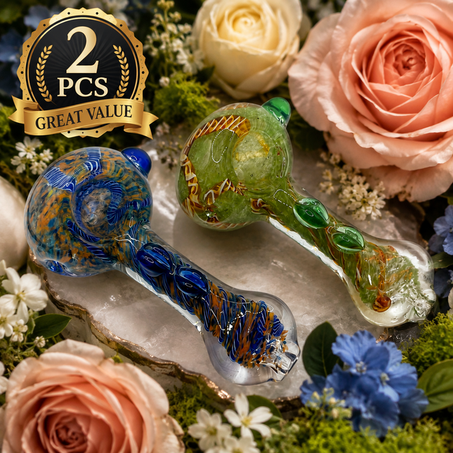 [2PC Bundle] 4 Inch Dragon Coil Glass Hand Pipe Raised Jewel Swirl Design