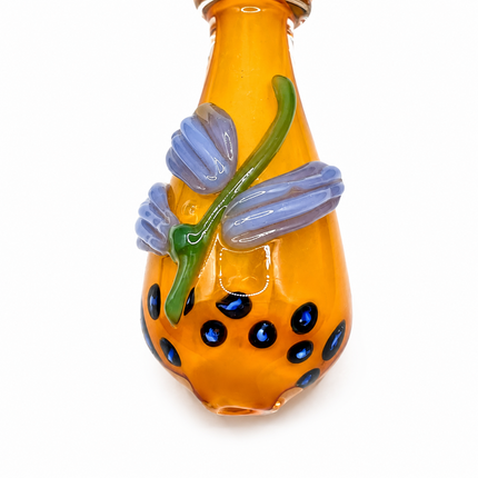 Amber Orange Pumpkin Glass Spoon Pipe with Lavender Leaf Accents - 4 inch