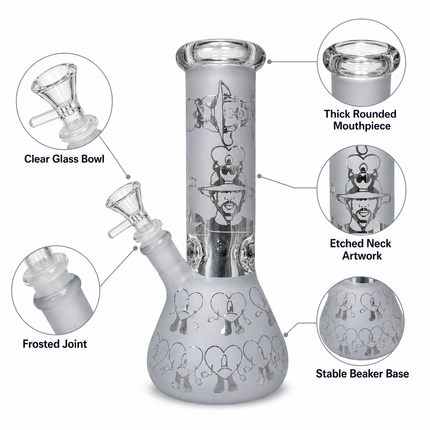 Frost Heart Character Silver Chrome Ice Catcher Glass Water Pipe 14mm - 10 Inch