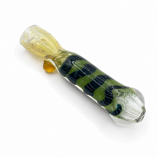 Forest Shadow Handcraft Glass Chillum Pipe Green Black Wrapped 3~3.5 inch