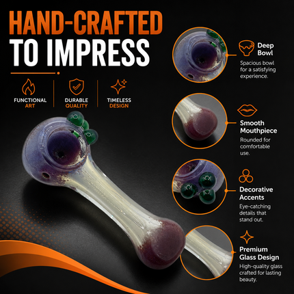 Amethyst Orbit Glass Spoon Pipe with Green Marbles – 4.5 Inch Clear Hand Pipe