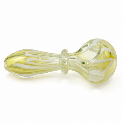 Buttercream Swirl Glass Spoon Pipe – 4 Inch Yellow White Hand Pipe