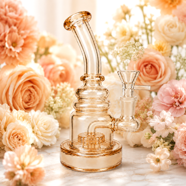 Gold Mirror Chrome Bent Neck Glass Water Pipe Internal Percolator 8 inch