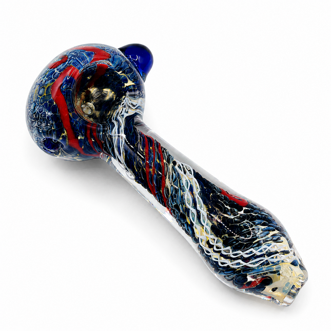 Navy Blue Red White Liner Twist Body Glass Spoon Pipe Hand Pipe - 4.5 inch