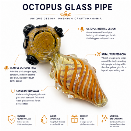 Octopus Invasion Golden Sun Coil High Quality Glass Hand Pipe 4.5 Inch