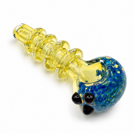 Topaz Sapphire Blue Glass Spoon Pipe with Spiral Ring Handle- 4 inch
