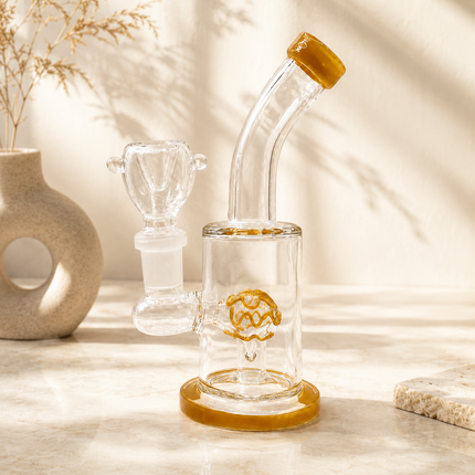 Clear Yellow Dome Perc Mini Glass Bong – 6 Inch 14mm Bowl Bent Neck Water Pipe