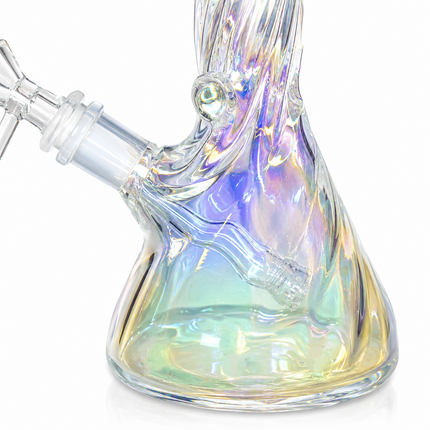 Prism Mirror Chrome Twisted Neck Beaker Glass Water Pipe 14mm Bowl 11 inch