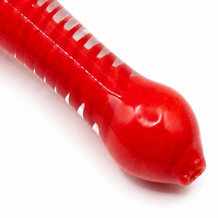 Crimson Red Glass Spoon Pipe with Twisted Stripe Handle - 4.5 inch