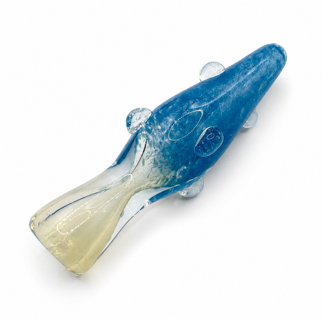 Sapphire Frost Handcraft Glass Chillum Pipe Blue Clear Raised Grip 3~3.5 inch
