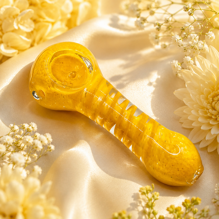 Yellow Glass Spoon Pipe with Twisted Stripe Handle - 4.5 inch