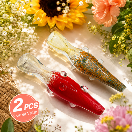 [2PC Bundle] Crimson Sandstone Handcraft Glass Chillum Pipes Amber Speckled 3"