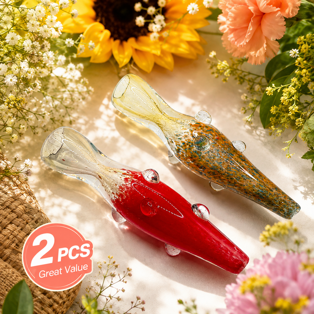 [2PC Bundle] Crimson Sandstone Handcraft Glass Chillum Pipes Amber Speckled 3"