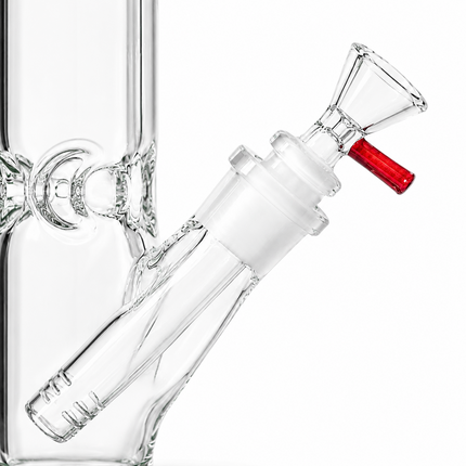 Red Accent Straight Tube Glass Water Pipe Ice Catcher Downstem 10 inch