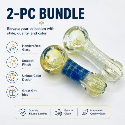 [2PC Bundle] Sapphire Frost Handcraft Glass Pipes Blue Clear 3 inches