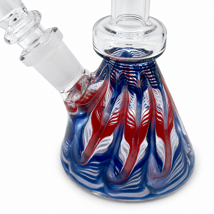 Cobalt Patriot Swirl 14mm Mini Beaker Glass Water Pipe Straight Neck