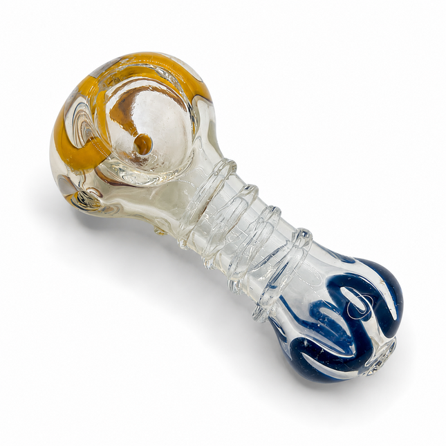 Amber Cobalt Grip Glass Spoon Pipe 4 Inch Clear Blue Yellow Hand Pipe