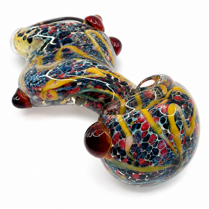 Multicolor Twisted Body Dragon Glass Spoon Pipe Burgundy Horn Accents 5 Inch