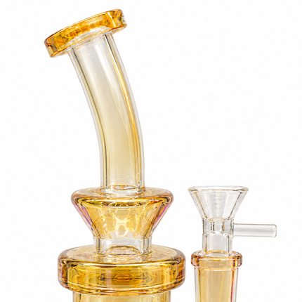 Abundance Diamond Golden Amber Mirror Chrome Glass Water Pipe 14mm Bowl 7.5 inch