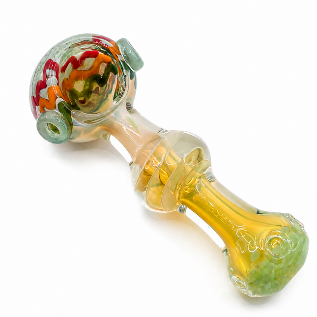 Clear Fumed Rasta Swirl Glass Spoon Pipe with Mint Green Marbles - 5 Inch