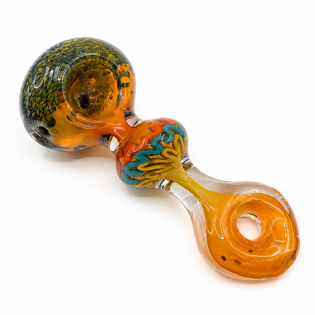 Amber Donut Glass Spoon Pipe Color Swirl Accent 5 Inch Hand Pipe