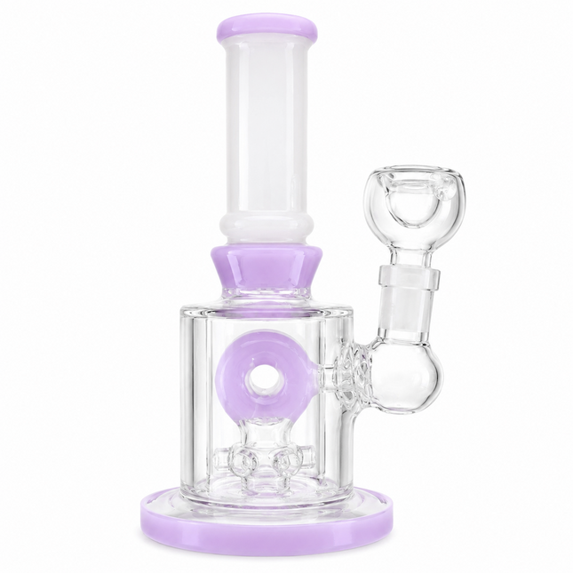 Milky Lavender Bottle Glass Bong with Donut Percolator & Bowl - 7.5 inch