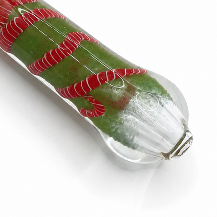 Moss Candy Handcraft Glass Chillum Pipe Clear Green Red 3~3.5 inch