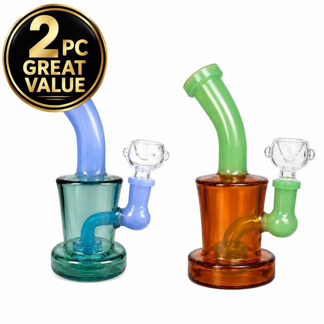 [2PC Bundle] Aqua Sky Drift + Amber Lime Bloom Water Pipe 14mm 6 Inches