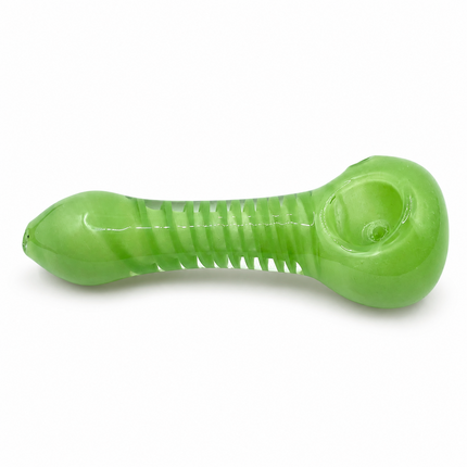Light Green Glass Spoon Pipe with Twisted Stripe Design - 4.5 inch