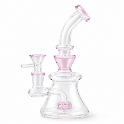 Blush Pink Bell Base Glass Bong with Curved Neck – 8 Inch Clear Water Pipe