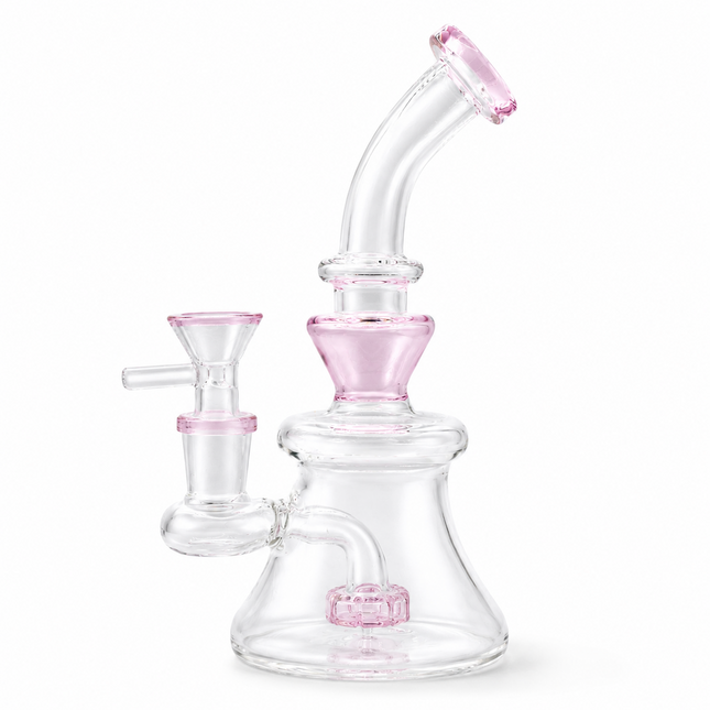 Blush Pink Bell Base Glass Bong with Curved Neck – 8 Inch Clear Water Pipe