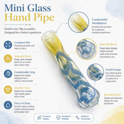 Arctic Ribbon Handcraft Glass Chillum Pipe Clear Light Blue 3~3.5 inch