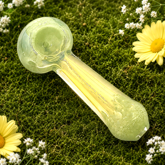 Lime Green Crackle Glass Spoon Pipe with Yellow Handle – 4 Inch Hand Pipe