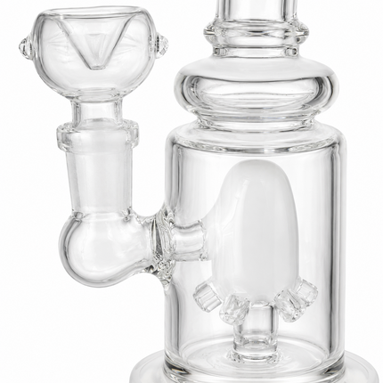 Milky White Clear Glass Bong with Octopus Percolator & Bowl - 7 inch