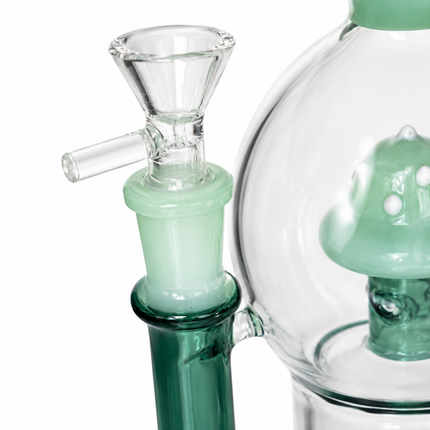 Green Mint Mushroom Percolator Glass Water Pipe with Bowl - 10 Inch