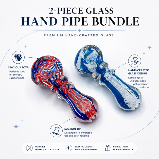 [2PC Bundle] Berry Ice Glass Hand Pipes Red Blue Aqua Swirl 3 Inch