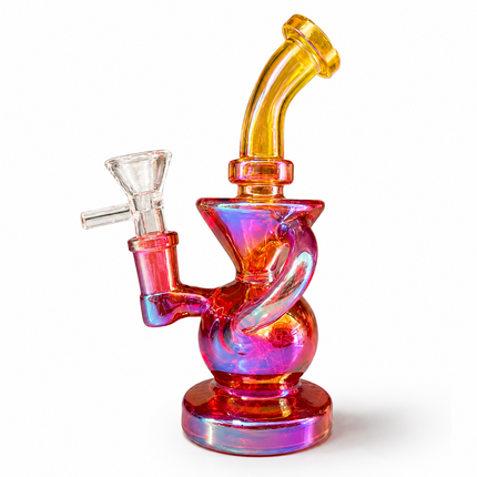 Gold Red Iridescent Compact Glass Water Pipe 14mm 6~6.5 inch