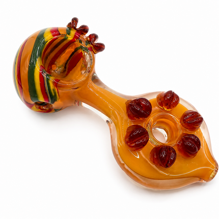 Amber Rainbow Glass Spoon Pipe Red Dot Grips 5 Inch Hand Pipe
